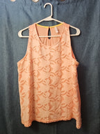 Xhilaration Peach Lace Overlay Tank Top with Pom-Pom Trim