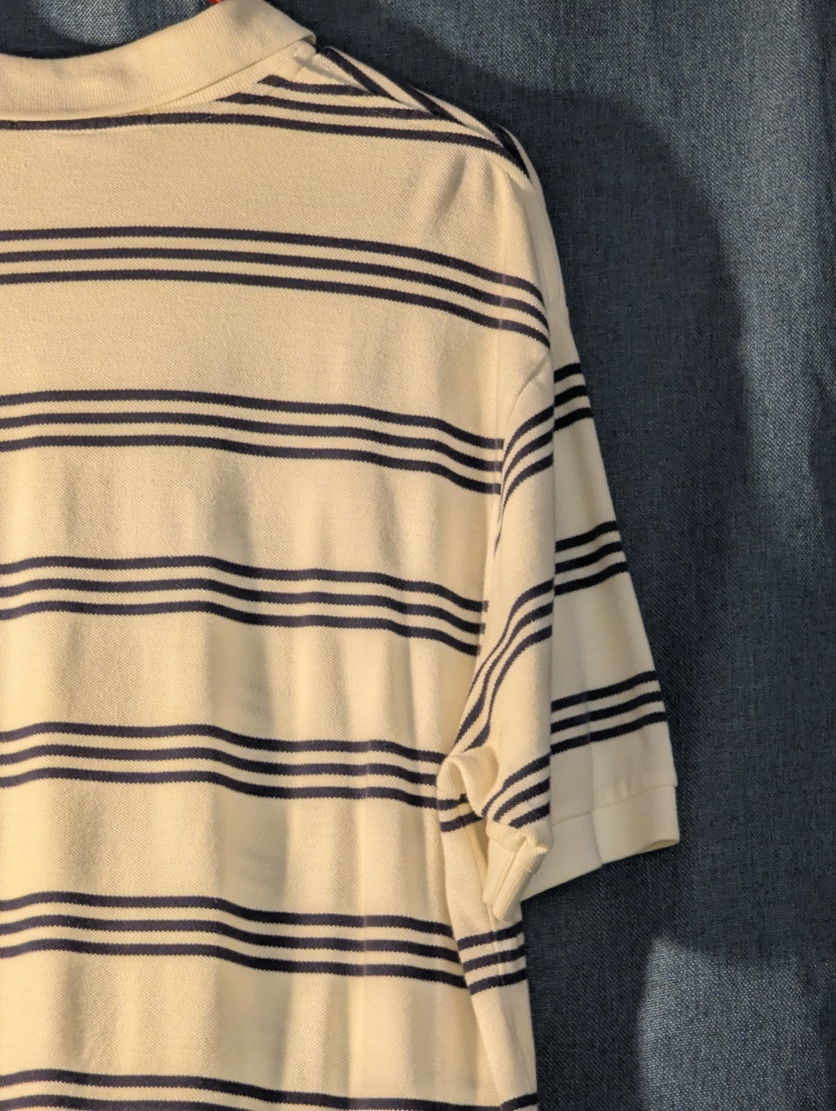 Vintage 90s Polo Ralph Lauren Shirt Men's Large Cream Navy Stripe 