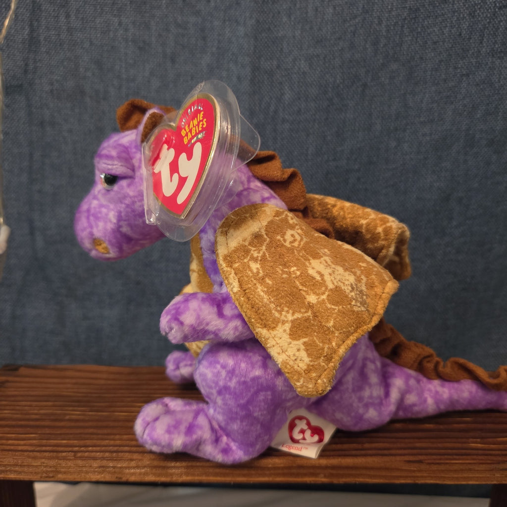 Ty Beanie Baby Legend Purple Dragon Plush Gold Wings 2003