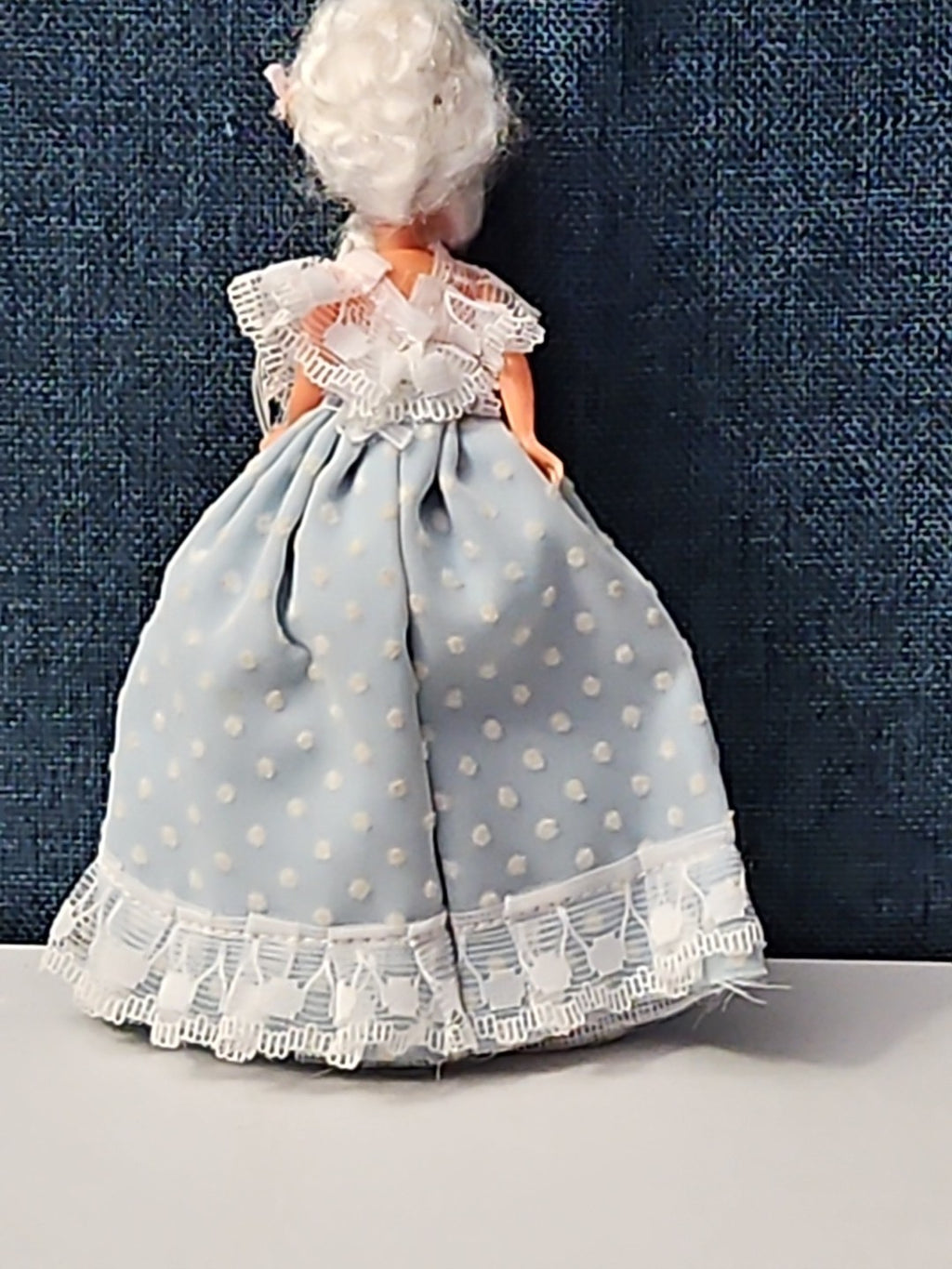 Vintage 5.5" Costume Doll | Blue Polka Dot Rococo Dress | Hard Plastic Souvenir