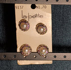 La Petite Vintage Buttons 9137 Faux Pearl Silver Tone Rim Set of 4