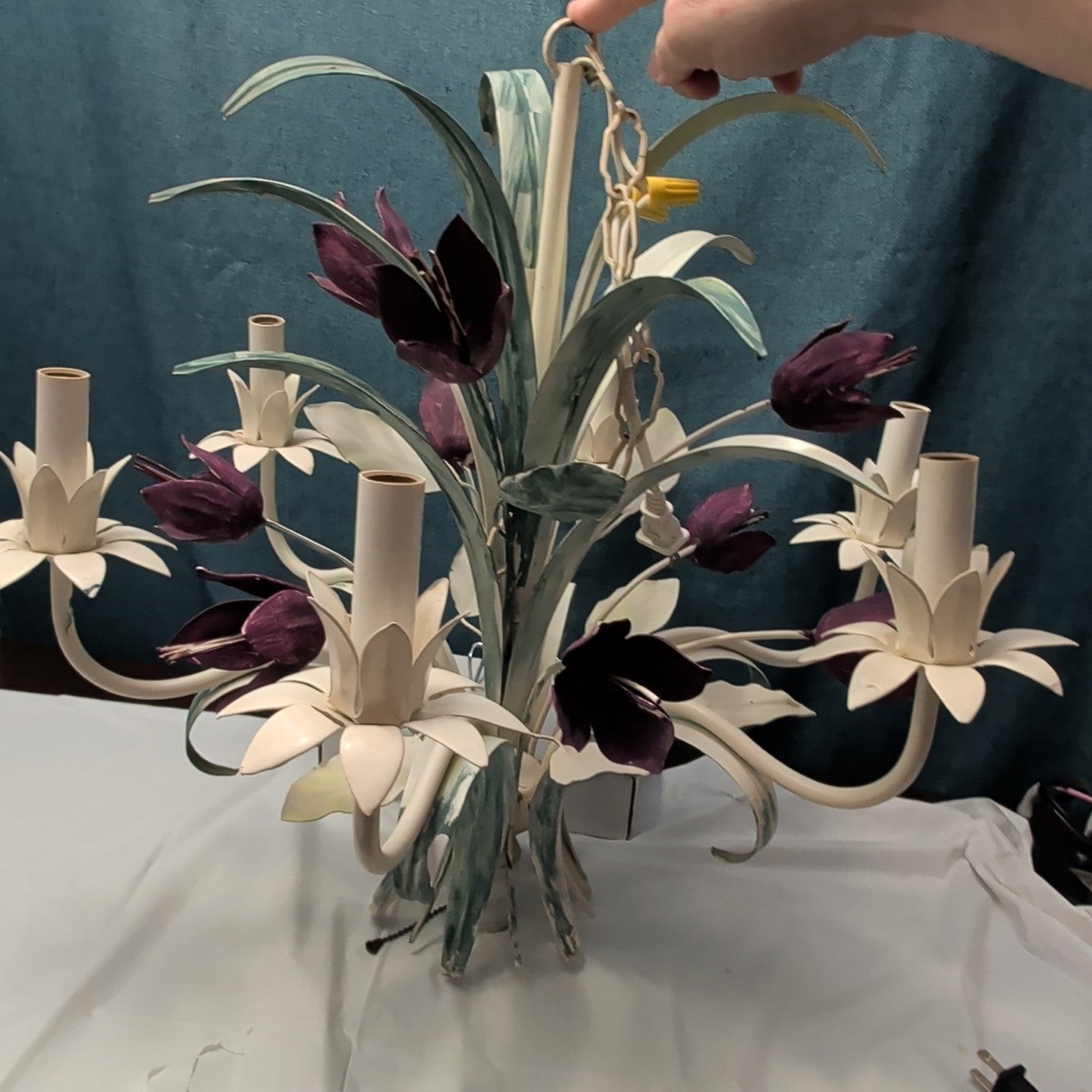 Vintage Floral Chandelier 6-Arm | Purple Tulips MCM | Hollywood | Tested