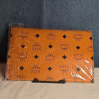 MCM Visetos Envelope Pouch Cognac Monogram Beauty Clutch NIB 200838