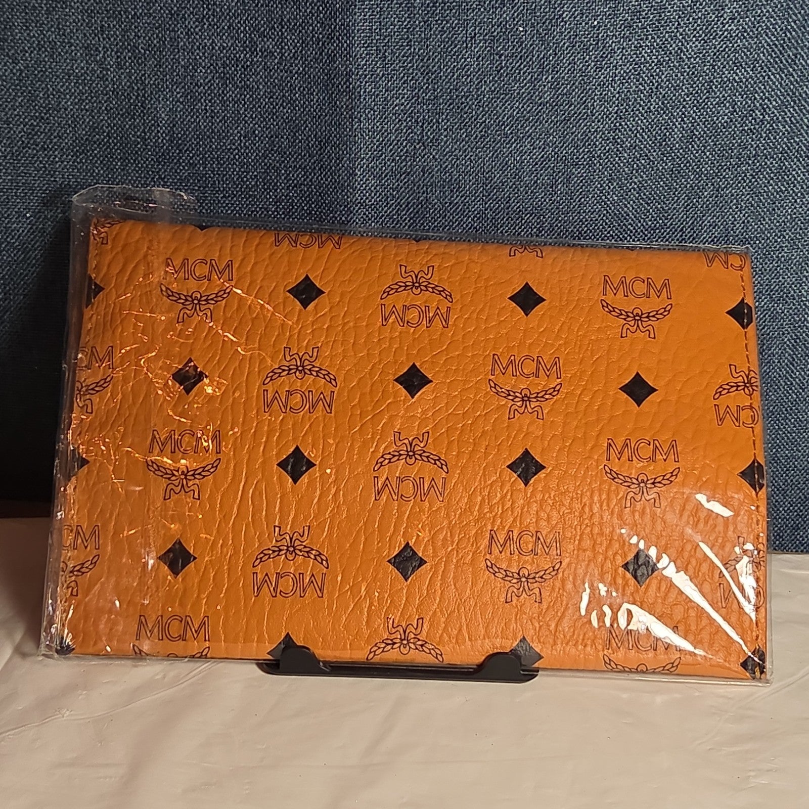 MCM Visetos Envelope Pouch Cognac Monogram Beauty Clutch NIB 200838