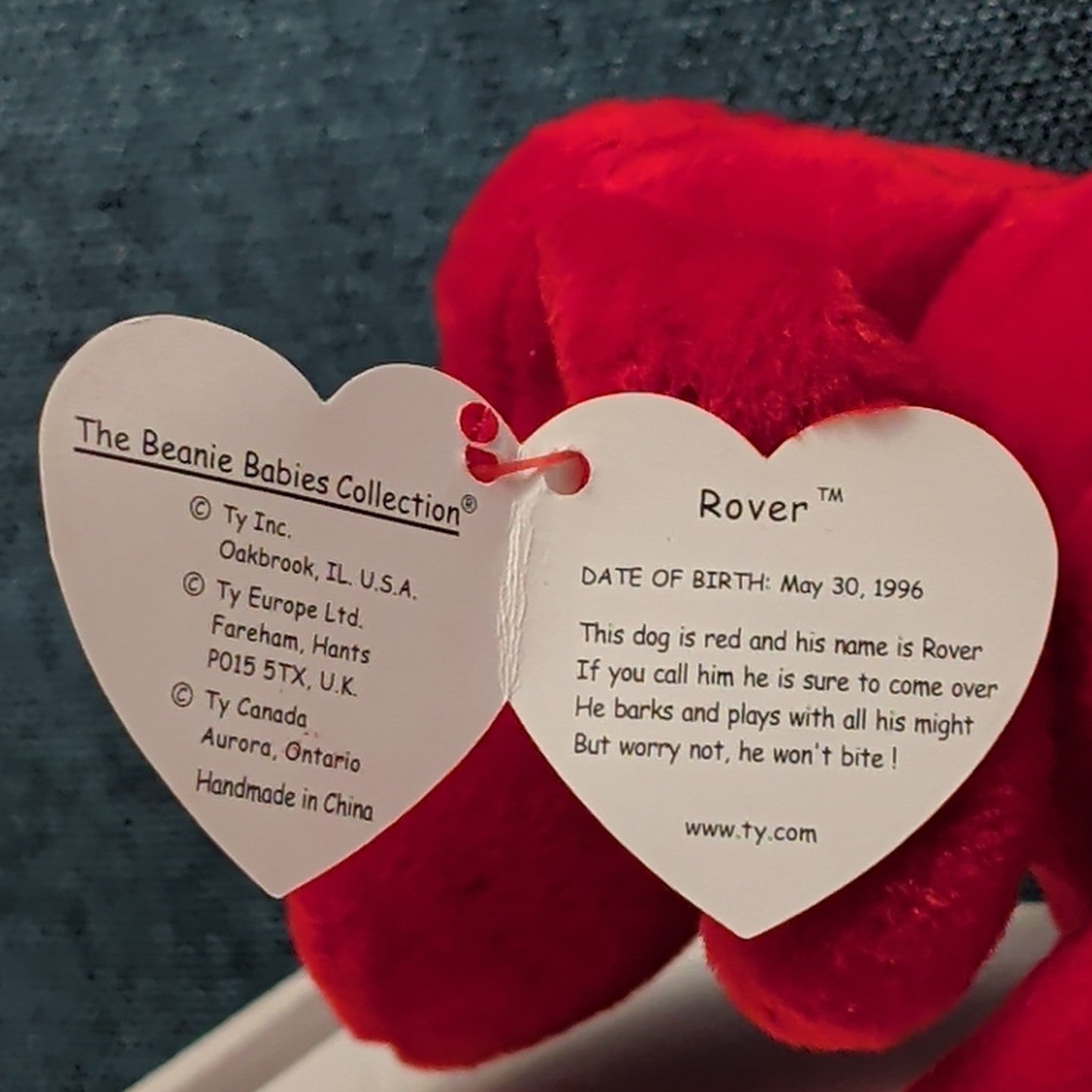TY Beanie Baby ROVER Red Dog 1996 | MWMT Mint Tags | Fareham Hants Error