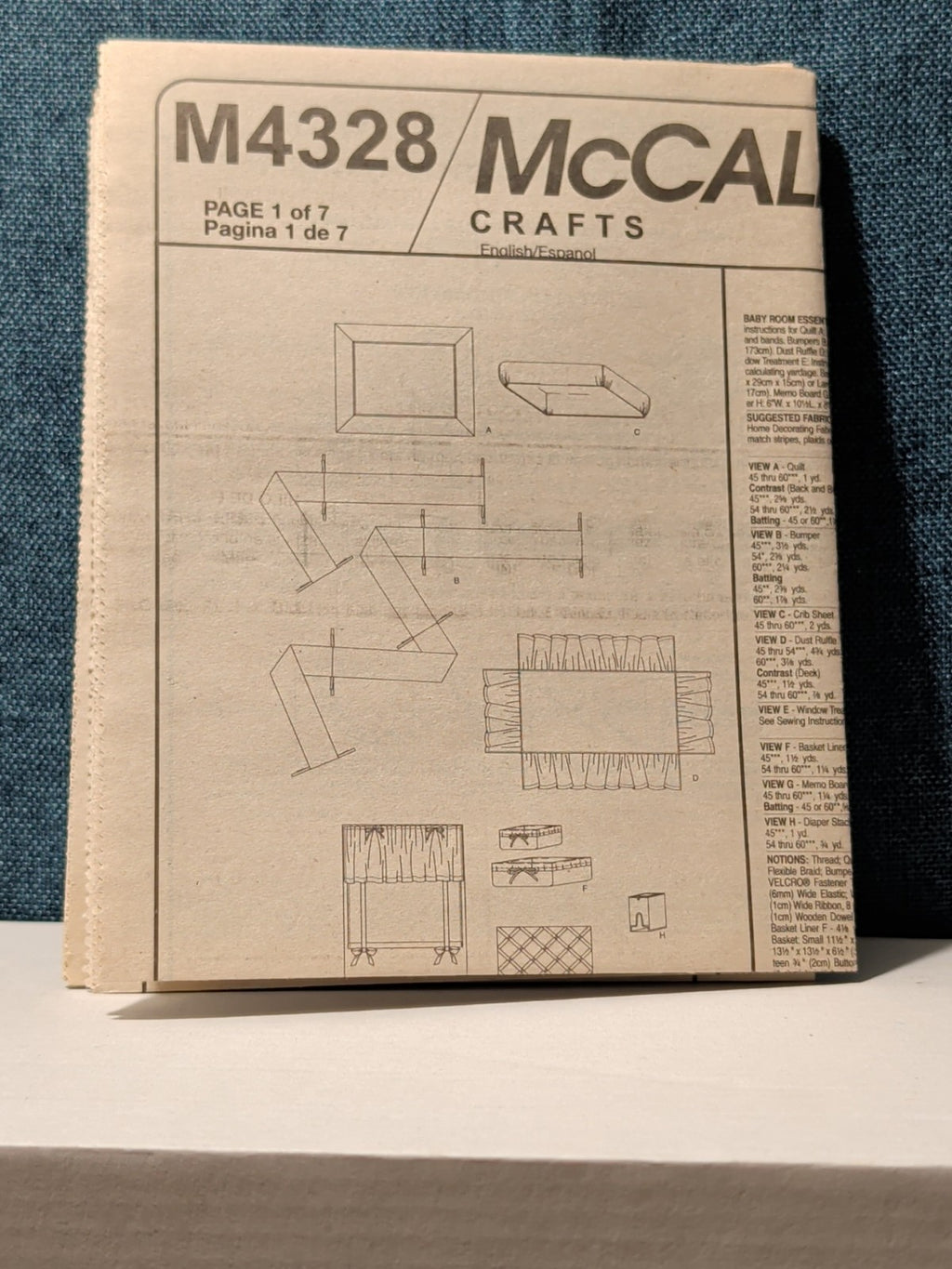 McCall's M4328 Nursery Decor Pattern 2003 Crib Quilt Bumper Skirt Stacker UNCUT