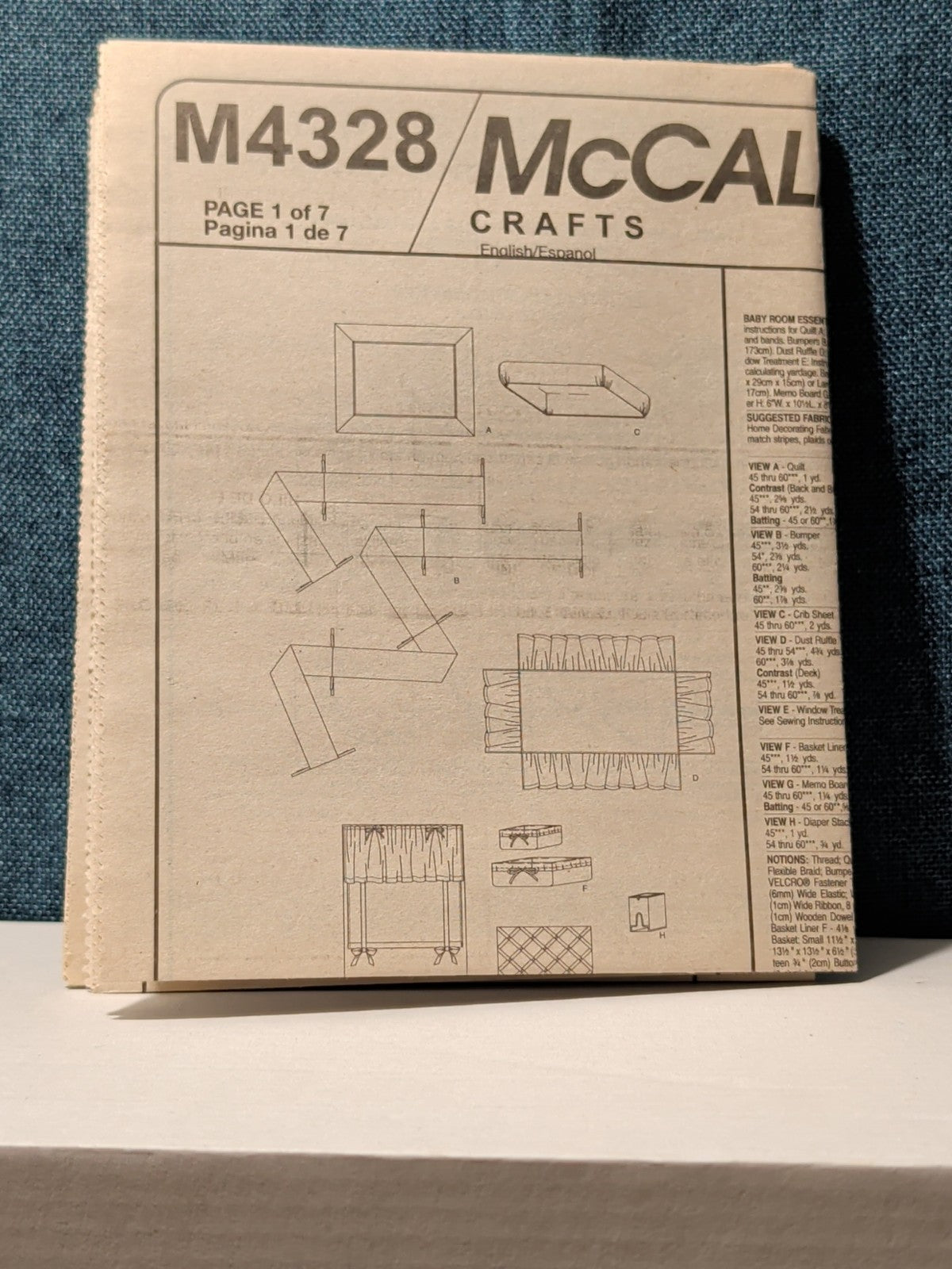 McCall's M4328 Nursery Decor Pattern 2003 Crib Quilt Bumper Skirt Stacker UNCUT