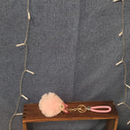 Pink Rhinestone Fox Pom Pom Keychain Charm Braided Strap