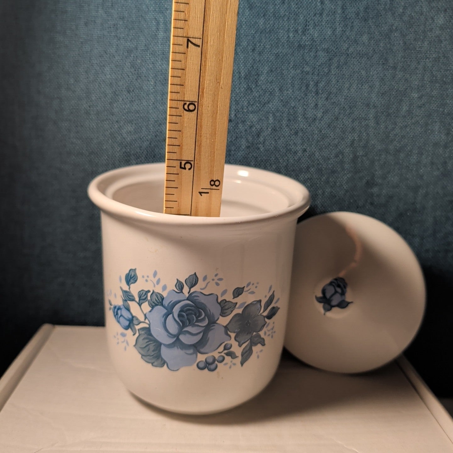 Jay Import Blue Rose Ceramic Canister with Lid Floral Farmhouse Decor 5" Jar