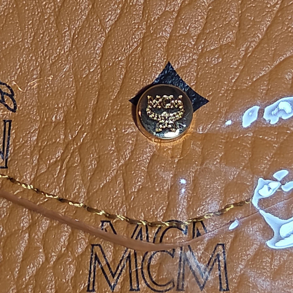 MCM Visetos Envelope Pouch Cognac Monogram Beauty Clutch NIB 200838
