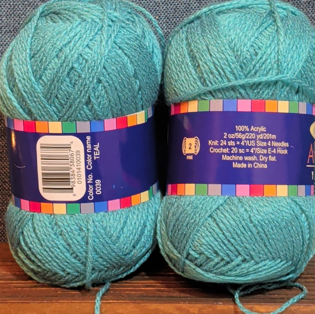 Herrschners Afghan Yarn 2 Ply Teal Acrylic 2 Skein Lot 0036