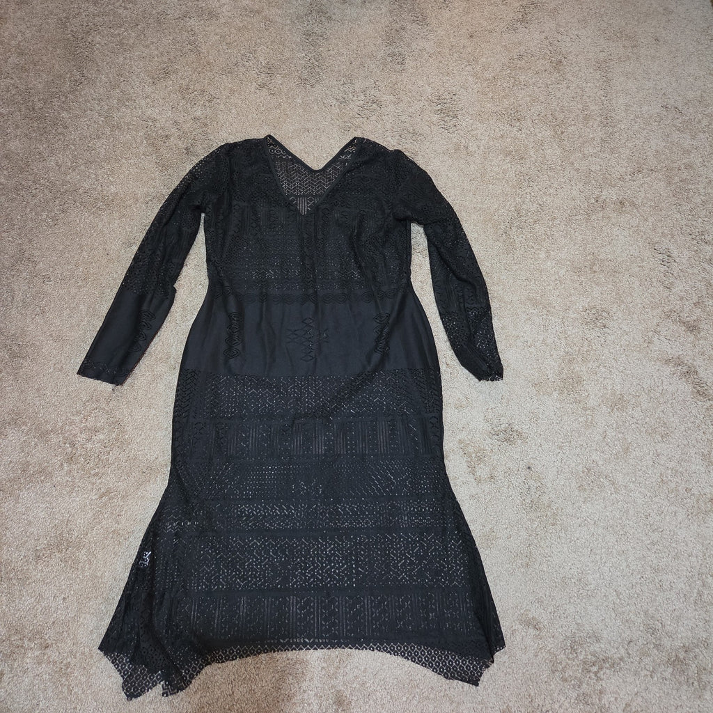 Black Lace Crochet Midi Tunic Dress Festival Whimsigoth XXL