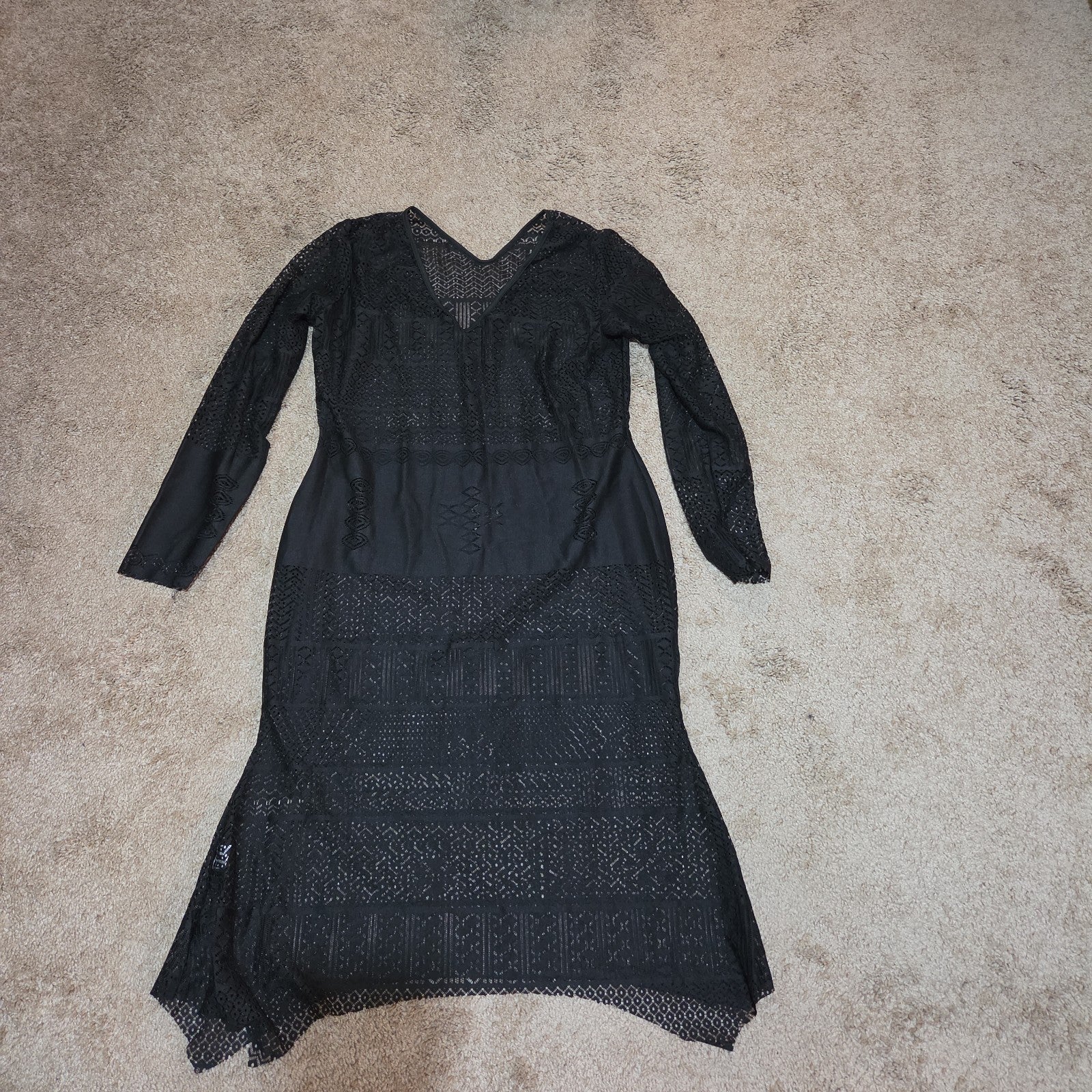 Black Lace Crochet Midi Tunic Dress Festival Whimsigoth XXL