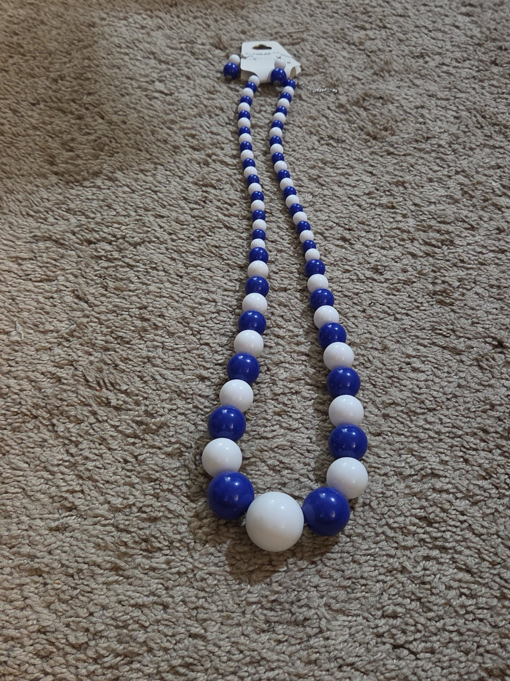 Chunky Bubblegum Bead Necklace Earring Set Blue White Retro