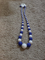 Chunky Bubblegum Bead Necklace Earring Set Blue White Retro