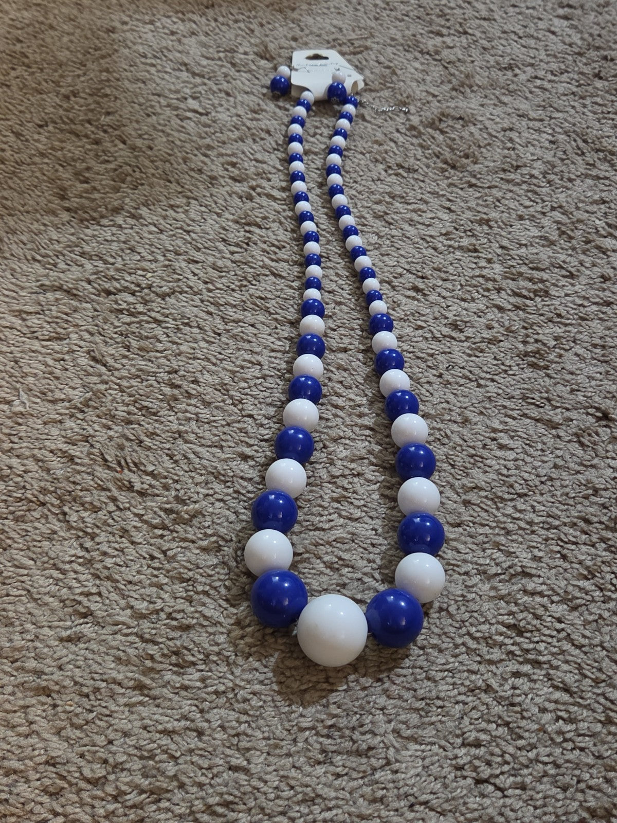Chunky Bubblegum Bead Necklace Earring Set Blue White Retro