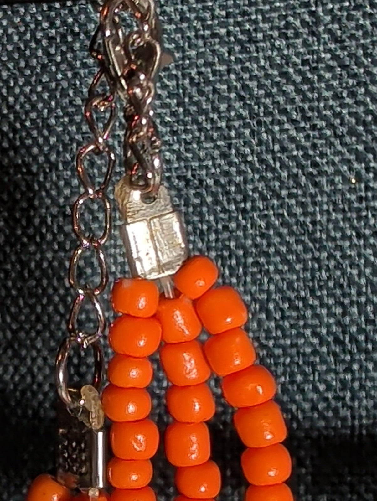 Multi Strand Orange Shell Bead Necklace 23" Boho Beach