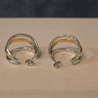 Triple Hoop Mixed Metal Gold Silver Tone Earrings Modern