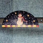 JB Snowman Half Moon Painted Metal Brooch 1996 Folk Art