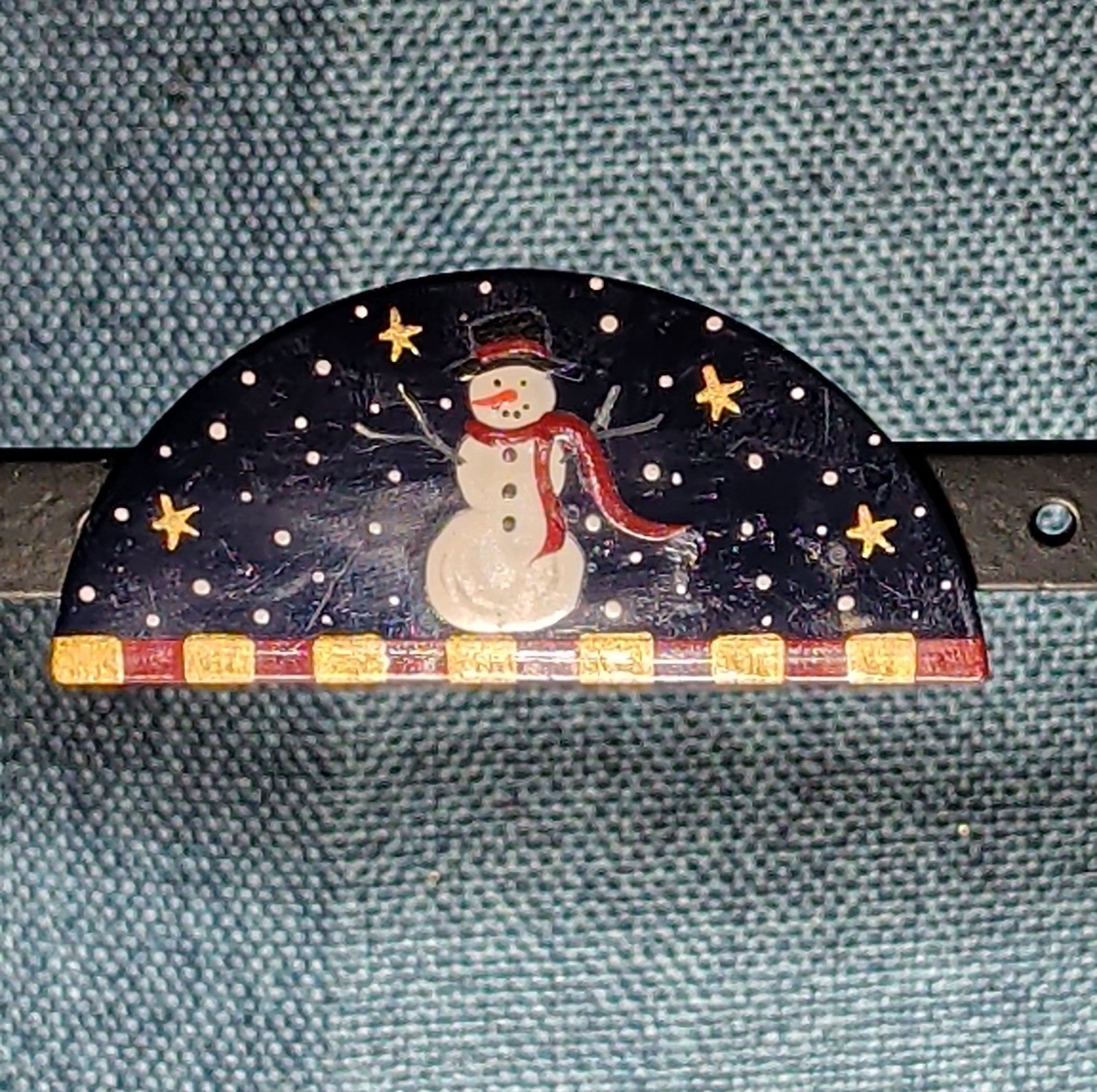 JB Snowman Half Moon Painted Metal Brooch 1996 Folk Art