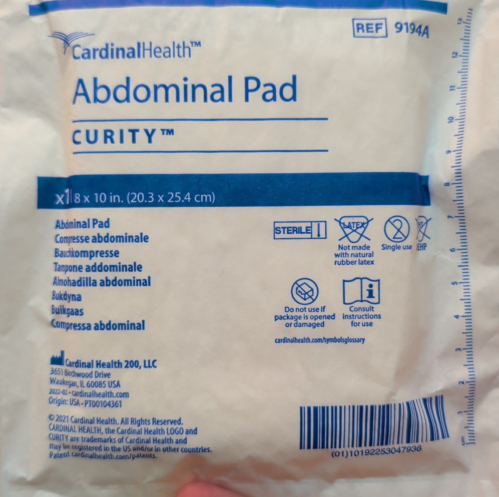 Curity Cardinal Health 8x10 Abdominal Pads Sterile 72-Ct New EXP 2029 9194A