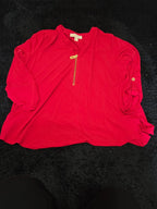 Michael Kors Blouse Red Zip Top Women Large Roll Tab Sleeve Jersey Shirt Used