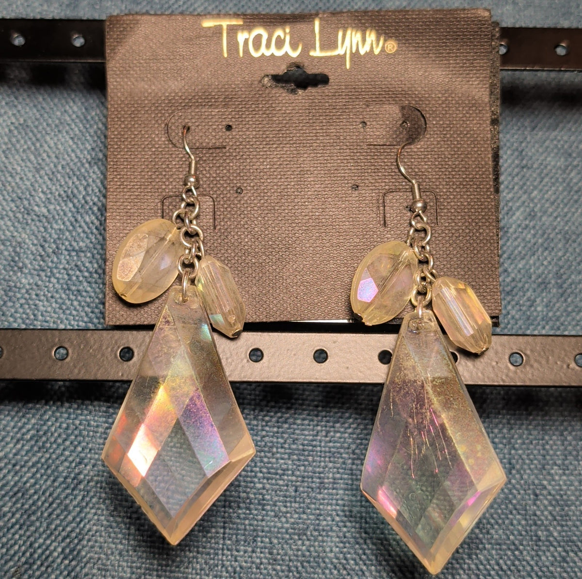 Traci Lynn Iridescent Statement Bib Necklace Earring Set Vintage Style
