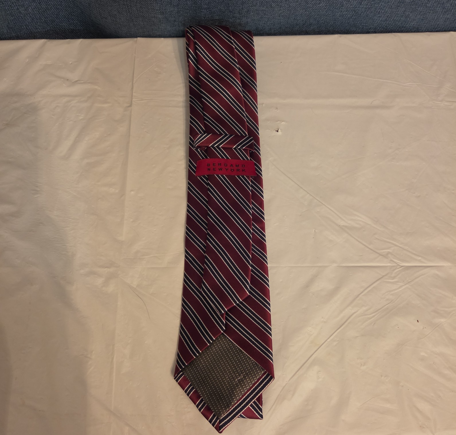 Bergamo New York Tie Burgundy Red Silver Striped Mens Silk Necktie Regimental