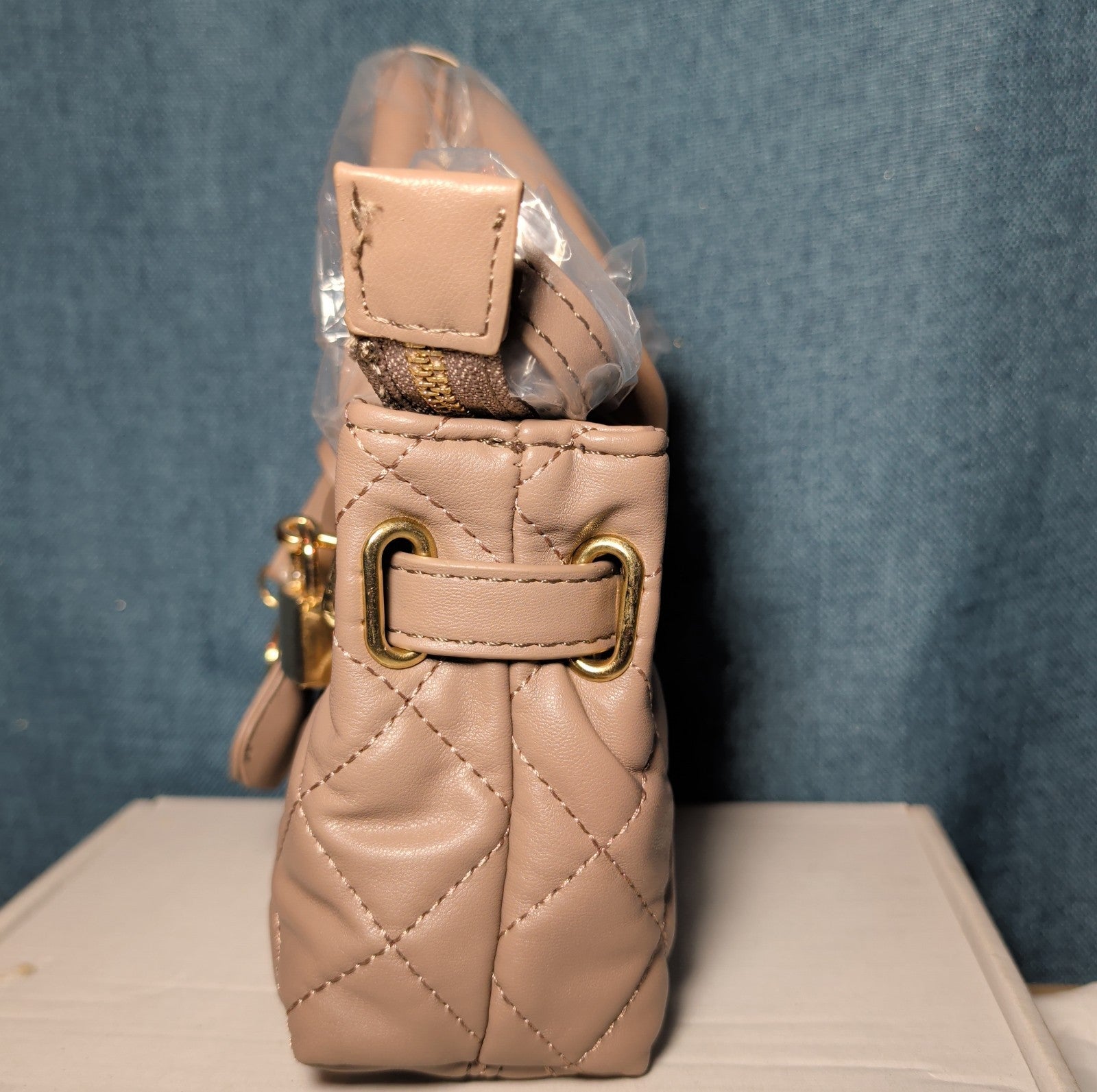 Studio Badgley Mischka Quilted Mini Tote Taupe Vegan Leather NWT
