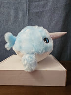 Blue Narwhal Plush Ball Toy 8.25" Inflatable Bouncy Stuffed Animal Sensory Play