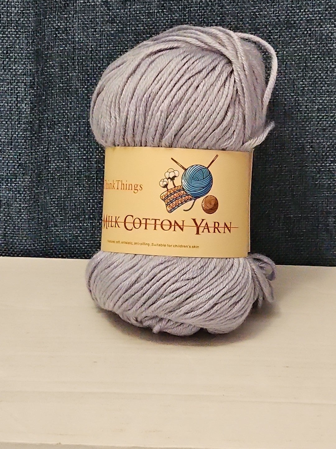 ThinkThings Milk Cotton Yarn | Soft Silver Grey 50g Skein Anti-Pilling