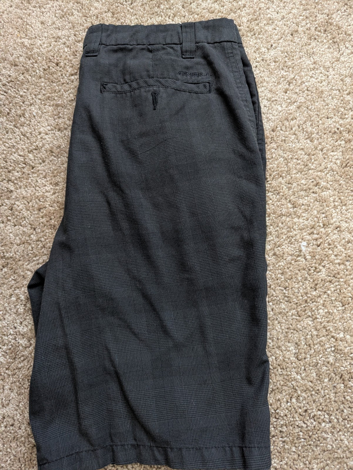 O'Neill Men's Hybrid Flat Front Shorts Size 34 Black Micro Plaid Stretch Chino