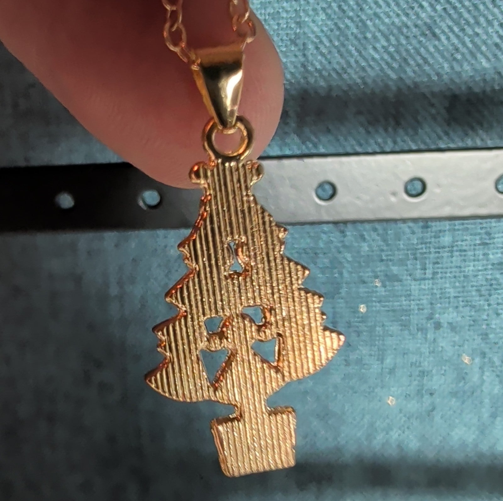 Christmas Tree Necklace Earring Set Gold Tone Enamel Holiday