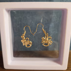 Gold Christmas Bells Drop Earrings 3/4" Red Enamel