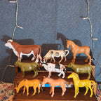 Farm Animals 9Pc Lot Plastic Horses Cows Vintage Style P
