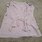 Anne Klein Blouse L Pink Tie Neck V-Neck Long Sleeve Career Top