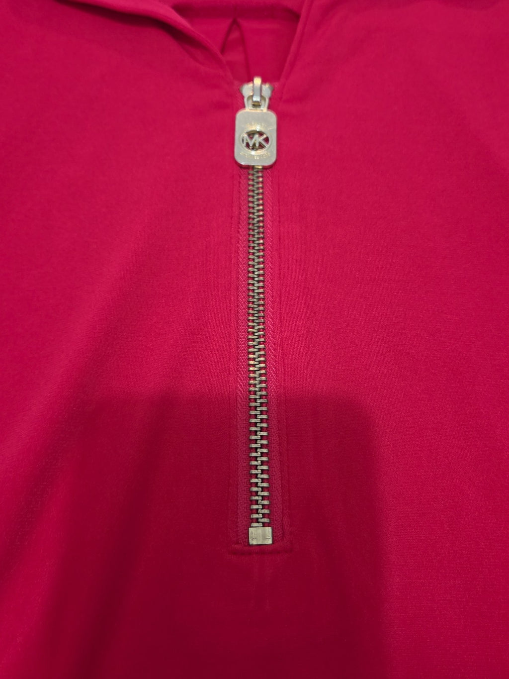 Michael Kors Blouse Red Zip Top Women Large Roll Tab Sleeve Jersey Shirt Used