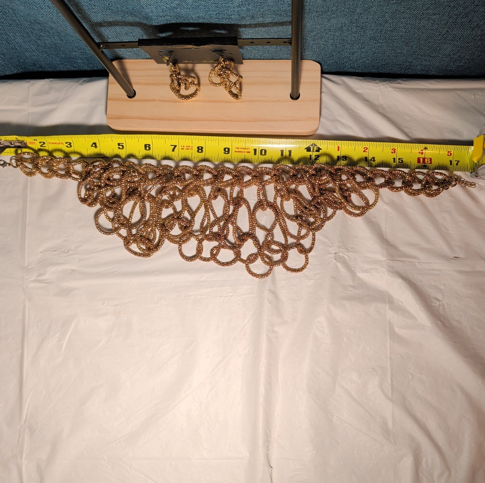 Traci Lynn Roppie Gold Mesh Crystal Collar Necklace Earring Set Vintage Choker