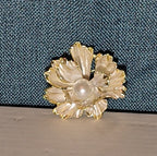 Peony Flower Brooch Pin Gold Tone Faux Pearl Enamel Coquette NWOT
