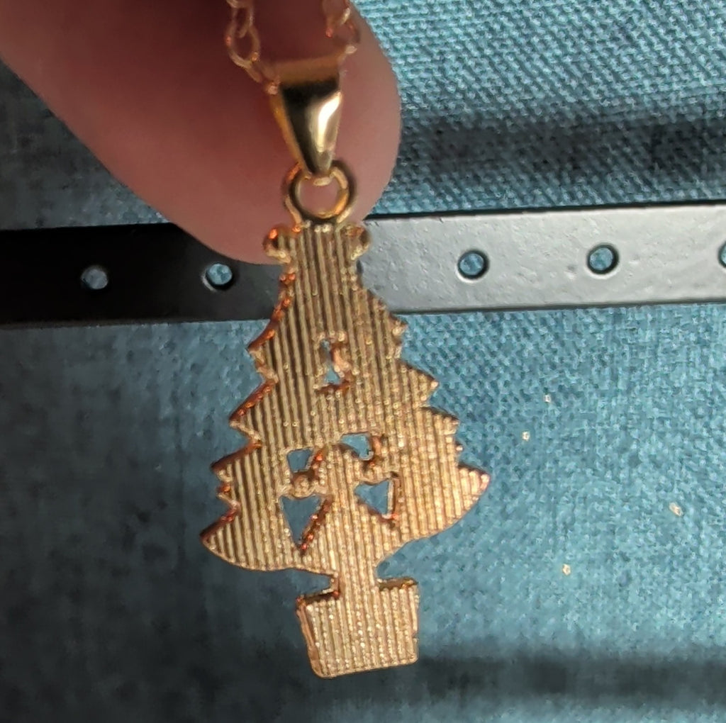 Christmas Tree Necklace Earring Set Gold Tone Enamel Holiday