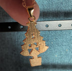 Christmas Tree Necklace Earring Set Gold Tone Enamel Holiday