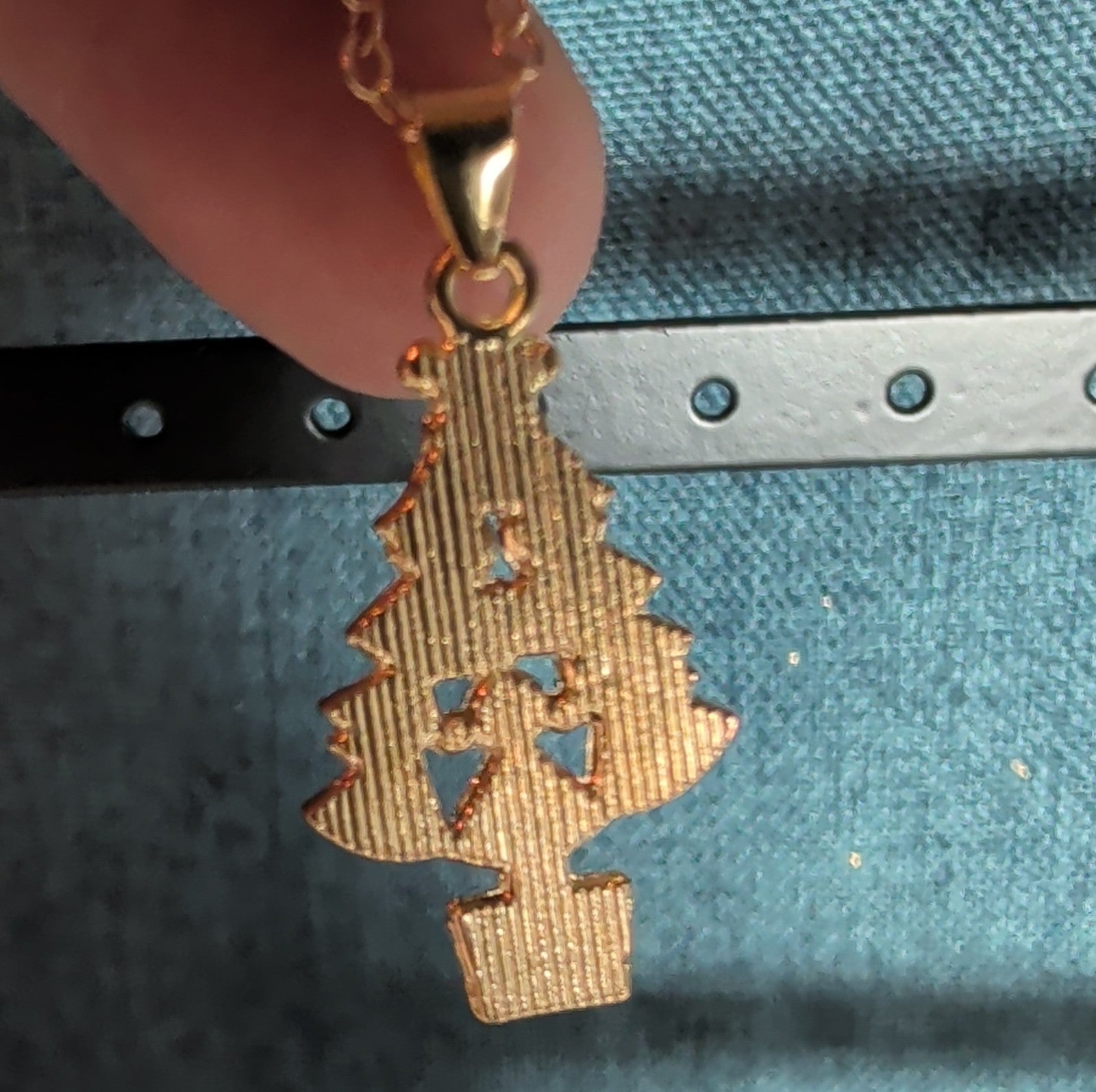 Christmas Tree Necklace Earring Set Gold Tone Enamel Holiday
