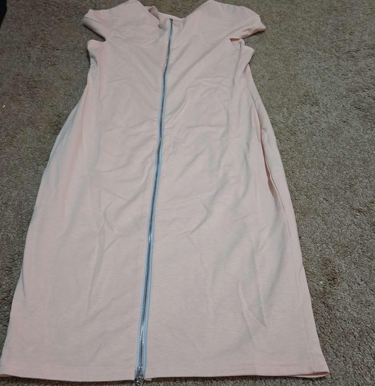 Blush Pink Midi Dress Full Zip Cutout Short Sleeve Bodycon XXL