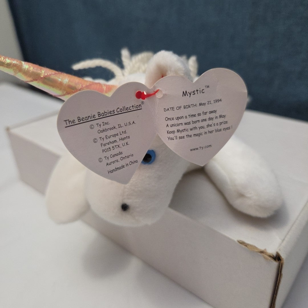TY Beanie Baby MYSTIC the Unicorn 1994 | Iridescent Horn Yarn Mane | Mint Tags