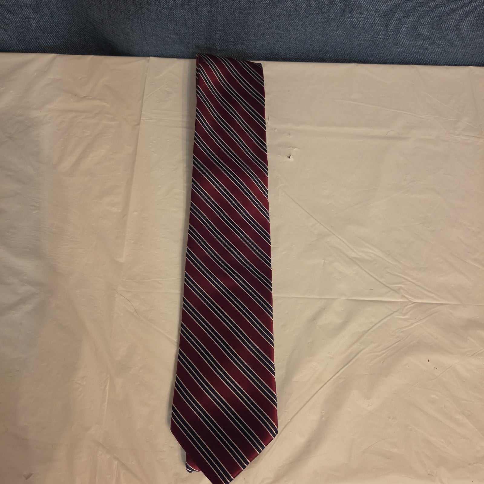 Bergamo New York Tie Burgundy Red Silver Striped Mens Silk Necktie Regimental