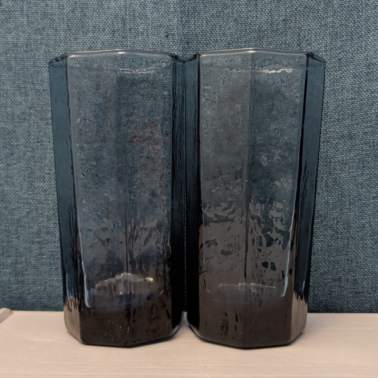 Set of 4 Libbey FACETS Cobalt Blue Glasses | 8-Panel Octagon Highball Tumblers