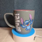 Disney Parks Stitch Loyal Brave Grey Ceramic Mug Pink Inside