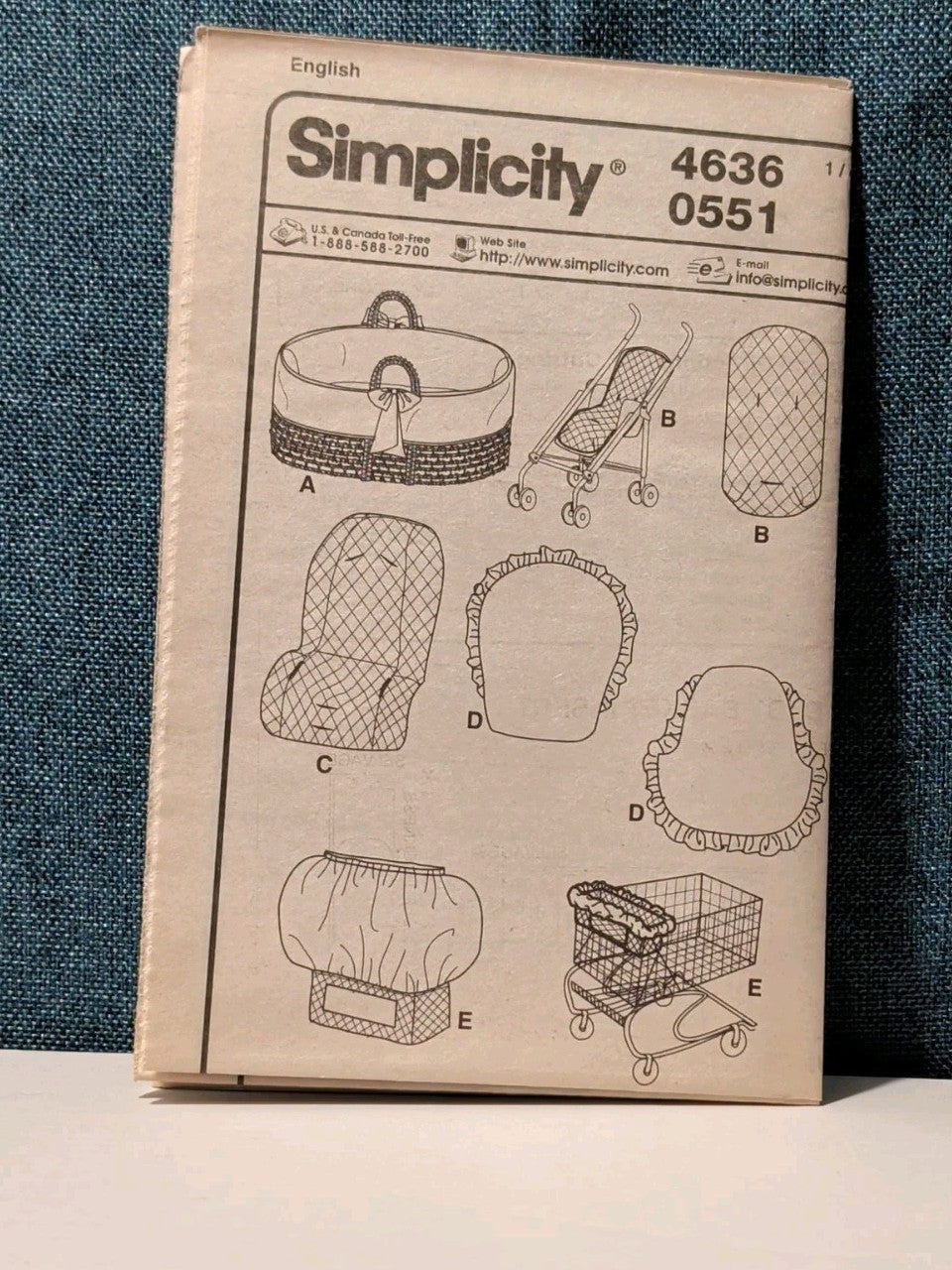 Simplicity 4636 Baby Accessory Pattern 2005 Car Seat Stroller Glider Cover UNCUT