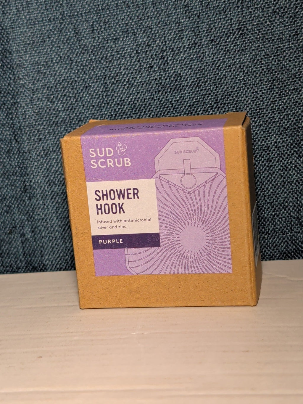 NEW Sud Scrub Antimicrobial Shower Hook Purple | Adhesive Rust-Resistant Holder