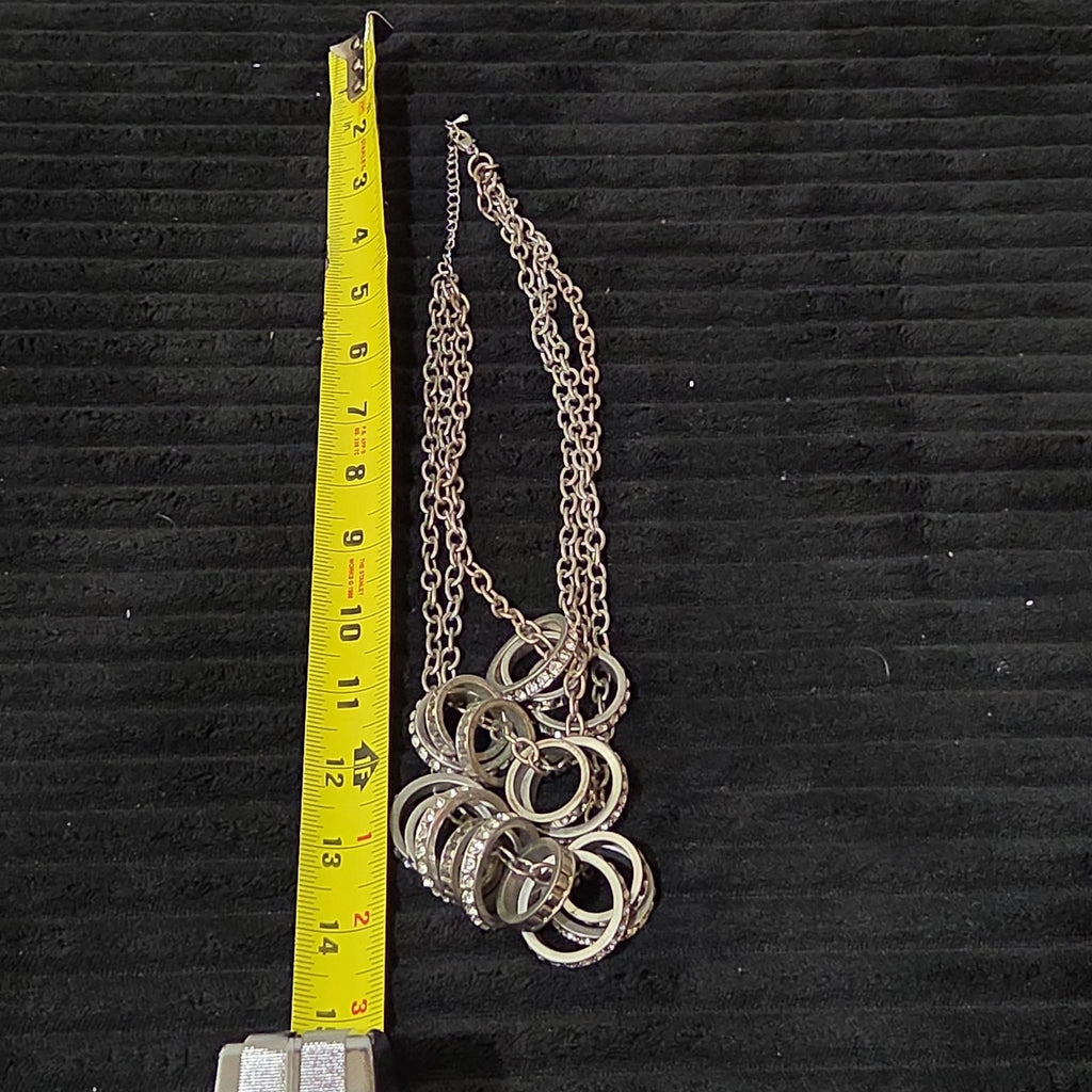 NY Collection Silver Tone Triple Chain Rhinestone Ring Cluster Necklace